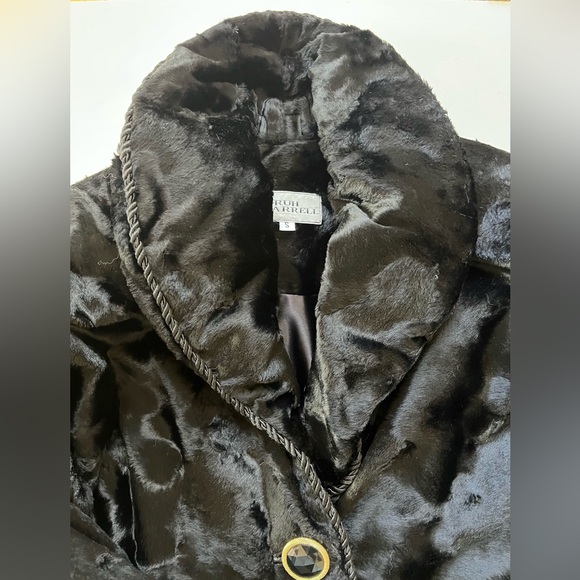 90s black faux lamb cropped jacket w shawl collar braid trim. Never worn. Sz S - Picture 5 of 7